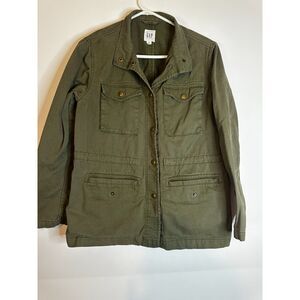 GAP Women’s Utility Jacket Small Army Green Cotton Cargo Pockets Zip Button